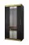 Kleiderschrank mit Spiegel Bernina 03, Schwarz Matt, Maße: 200 x 100 x 62 cm, mit fünf Fächer, zwei Kleiderstangen, Griffe: Gold