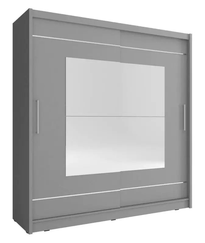 Kleiderschrank mit fünf Fächern Warbreck 61, Farbe: Grau - Abmessungen: 200 x 180 x 62 cm (H x B x T), mit Spiegel