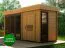 Gartensauna / Outdoor-Sauna 40 mm | mit großen Fenstern - bodentief | für bis zu 8 Personen | 4 x 2 Meter | großzügiger Vorraum | Farbe: Eiche / Anthrazit Abbildung
