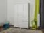 Kleiderschrank | 3 Drehtüren | 4 Schubladen | 3 Fächer | mit Kleiderstange | 135 cm breit | Massivholz | Farbe: Weiß Abbildung