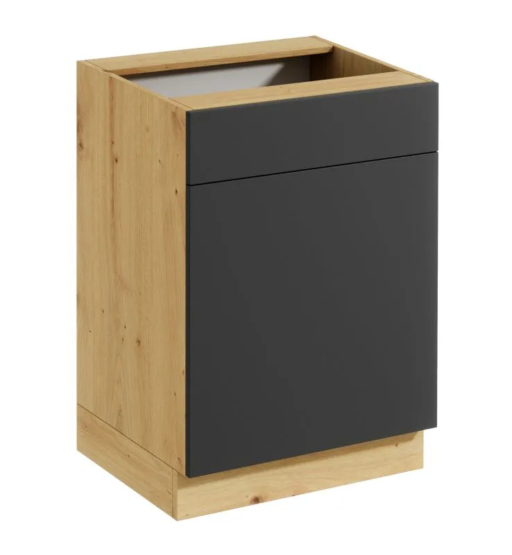 Küchenunterschrank | 1 Schublade | 1 Tür | Push-to-Open | 60 x 82 x 46,8 cm | Matterhorn 19 | grifflose Front | 1 Fach | Artisan-Eiche / Grau