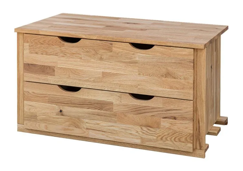 Modul 100 cm für Kleiderschrank Thari, 52 x 96 x 50cm, mit 2 Schubladen, in Eiche Natur, zum Verstauen von Wäsche, Massivholz