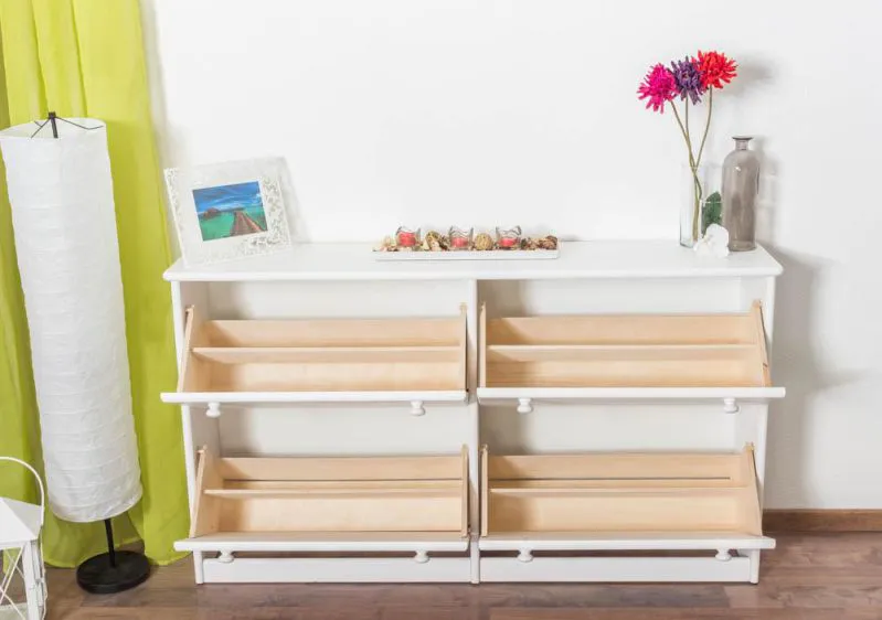 Massivholz-Schuhschrank, Farbe: Weiß 80x140x29 cm Abbildung
