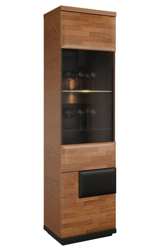 Regalschrank, Vitrine, 52 cm breit, teilmassiv, Optik: Walnuss / Schwarz Abbildung