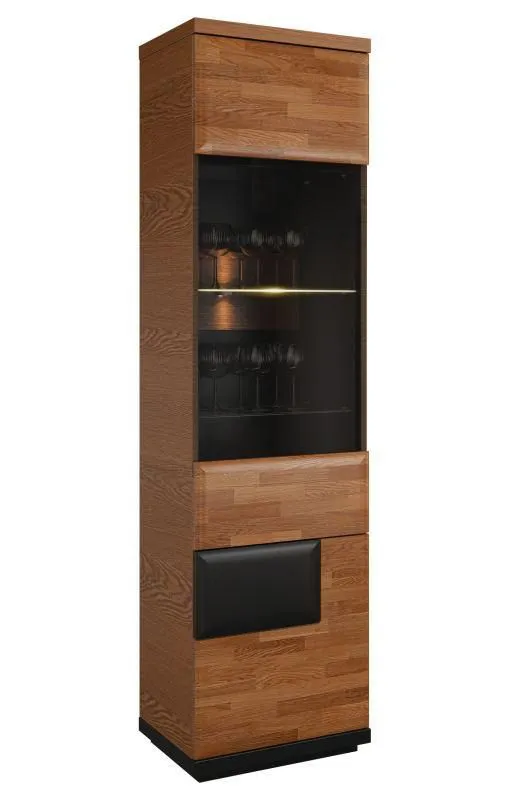 Vitrine, teilmassiv, Farbe: Walnuss / Schwarz Abbildung