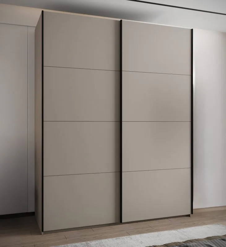 Kleiderschrank / Schiebetürenschrank | 2 Schiebetüren | 2 Kleiderstangen | 11 Fächer | 10 Einlegeböden |245,5 x 190 x 64 cm | Farbe: Kaschmir | Soft-Close