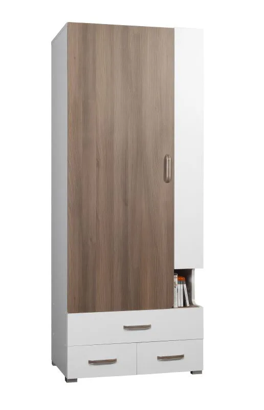 Schrank Bulolo 22, Farbe: Weiß / Nuss - Abmessungen: 198 x 80 x 50 cm (H x B x T)