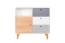 Jugendzimmer - Kommode Syrina 03, Farbe: Weiß / Grau / Eiche - Abmessungen: 97 x 104 x 55 cm (H x B x T)