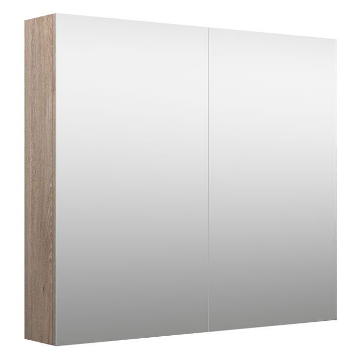 Badezimmer - Spiegelschrank Purina 04, Farbe: Eiche Grau – 70 x 80 x 14
