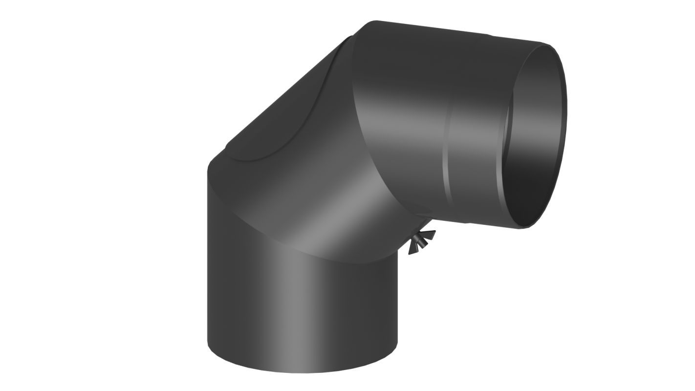 Rauchrohr Bogen 90 Grad mit Tür - Durchmesser: 120 mm, Farbe: Schwarz
